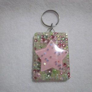 Pink & Green Star Bling Key Chain